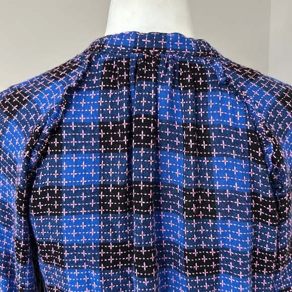 Anthropologie Pilcro Femme Plaid Buttondown Blue Pink Shirt Top Sz M Petite - Picture 9 of 16